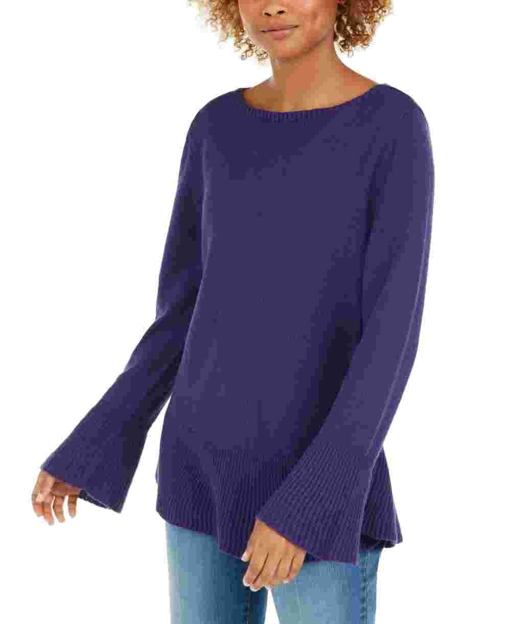 Style & Company Women's Purple Ribbed Patterned Long Sleeve Jewel Neck Blouse Sweater Purple Size Petite Small