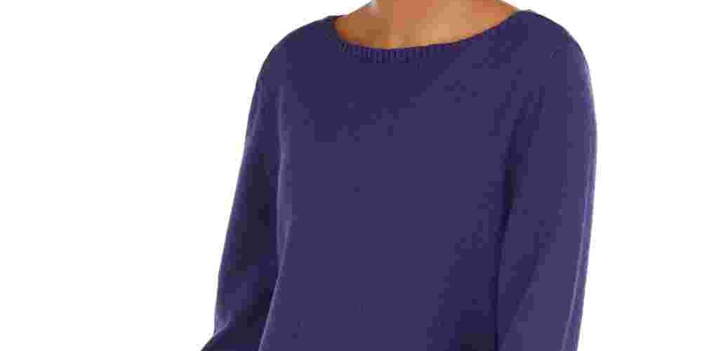 Style & Company Women's Purple Ribbed Patterned Long Sleeve Jewel Neck Blouse Sweater Purple Size Petite Small