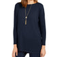 Style & Co Women's Seam front Long Sleeve Boat Neck Tunic Sweater Blue Size Petite Large