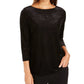 Charter Club Women's Black Patterned Long Sleeve Boat Neck Blouse Evening Top Black Size Petite Small