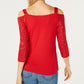 INC International Concepts Women's Sequin Cold Shoulder Top Red Size Petite L