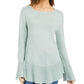 Style & Co Women's Ribbed Patterned Long Sleeve Jewel Neck Blouse Sweater Green Size Petite Small