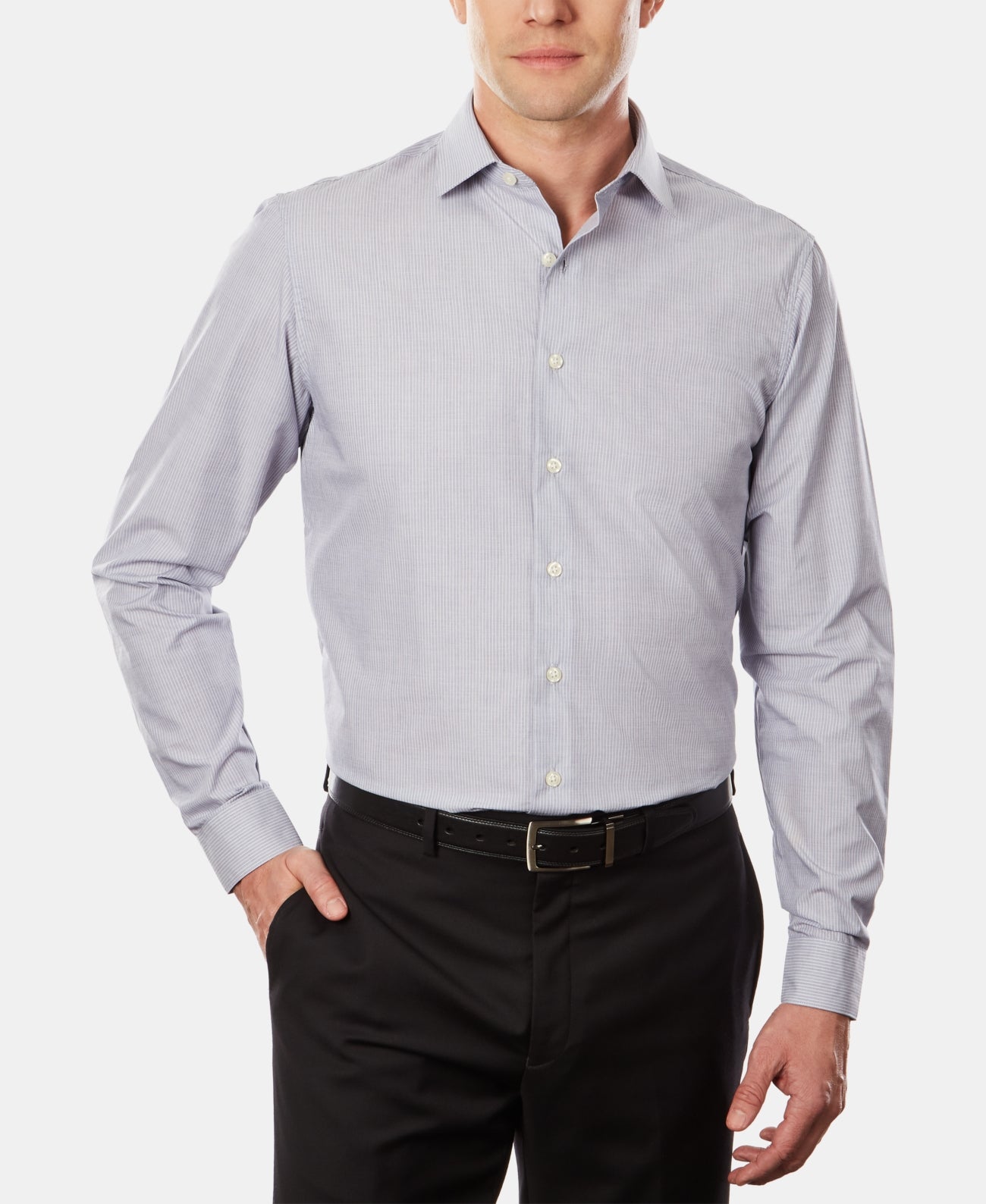 Kenneth Cole Men's Regular Fit Striped Dress Shirts Gray Size 27