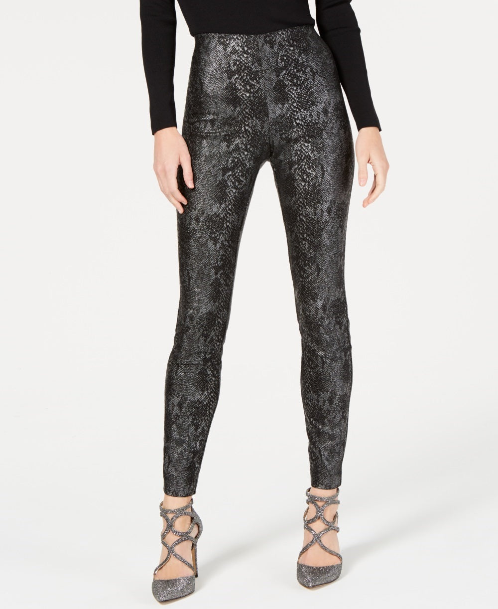 INC International Concepts Women's Plus Foiled Metallic Skinny Pants Black Size 18
