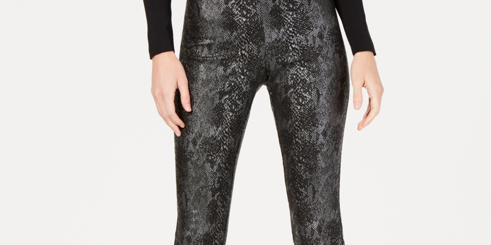 INC International Concepts Women's Plus Foiled Metallic Skinny Pants Black Size 18