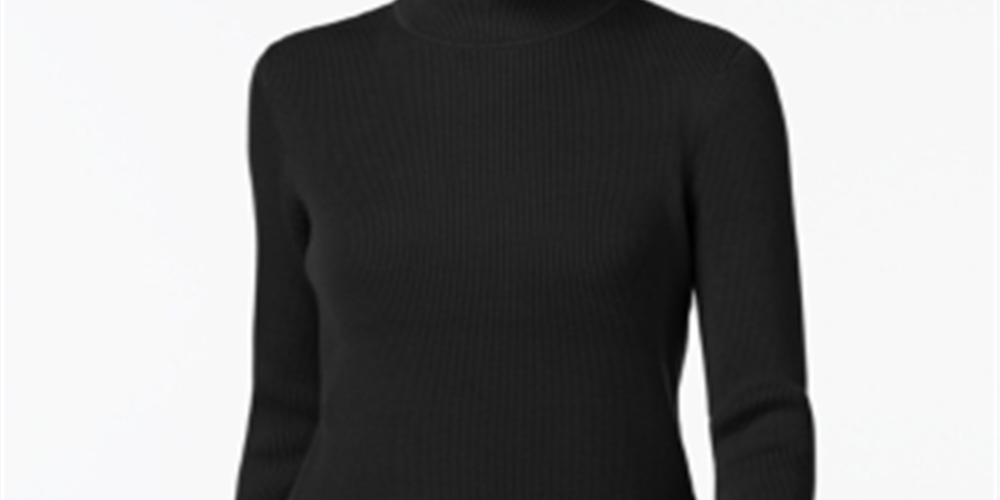 Karen Scott Women's Cotton Ribbed Mock Neck Sweater Black Size Petite L