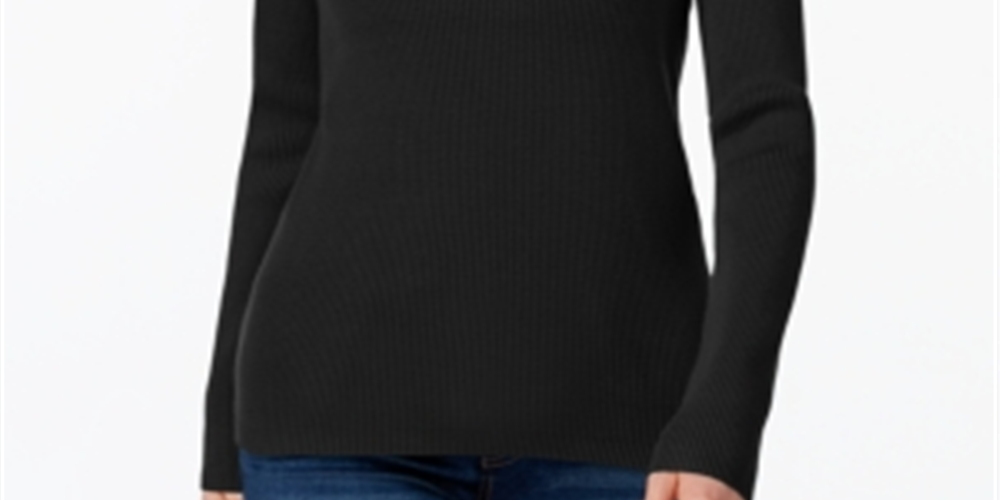 Karen Scott Women's Cotton Ribbed Mock Neck Sweater Black Size Petite L