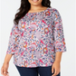 Charter Club Women's Plus Cotton Printed 3/4 Sleeve Top Green Size 2X