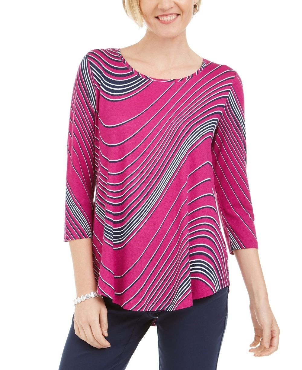 JM Collection Women's Swirl Print 3/4 Sleeve T Shirt Pink Size XX-Large