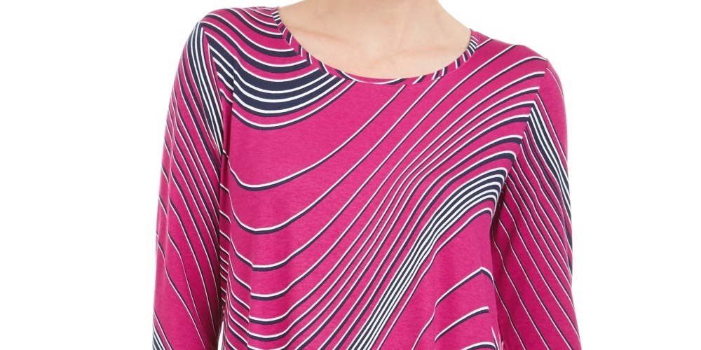 JM Collection Women's Swirl Print 3/4 Sleeve T Shirt Pink Size XX-Large