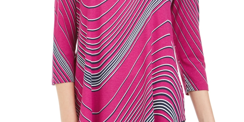 JM Collection Women's Swirl Print 3/4 Sleeve T Shirt Pink Size XX-Large