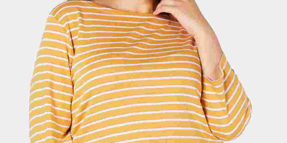 Charter Club Women's Plus Size Striped Boat Neck Top  Yellow Size 2X