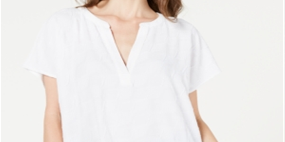 Alfani Women's V Neck Textured Top White Size Petite Medium