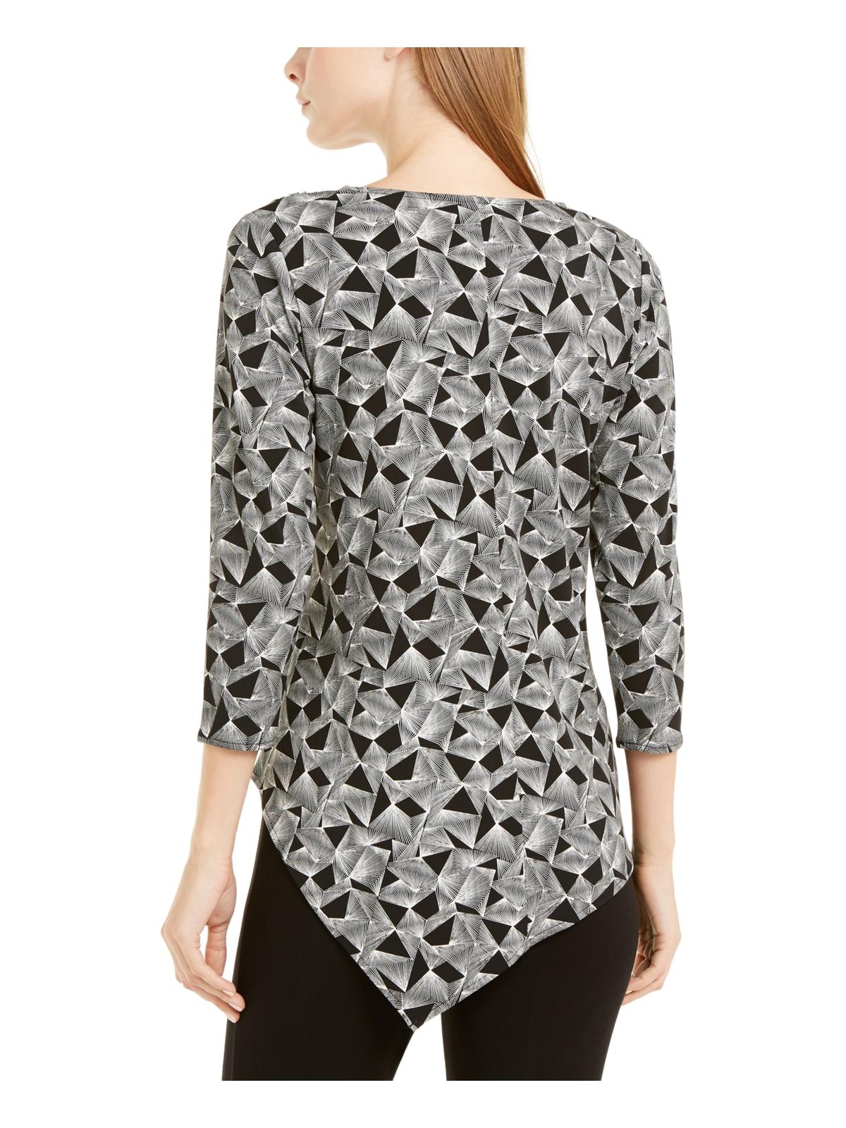 Alfani Women's Asymmetrical Geometric Blouse Black Size Medium