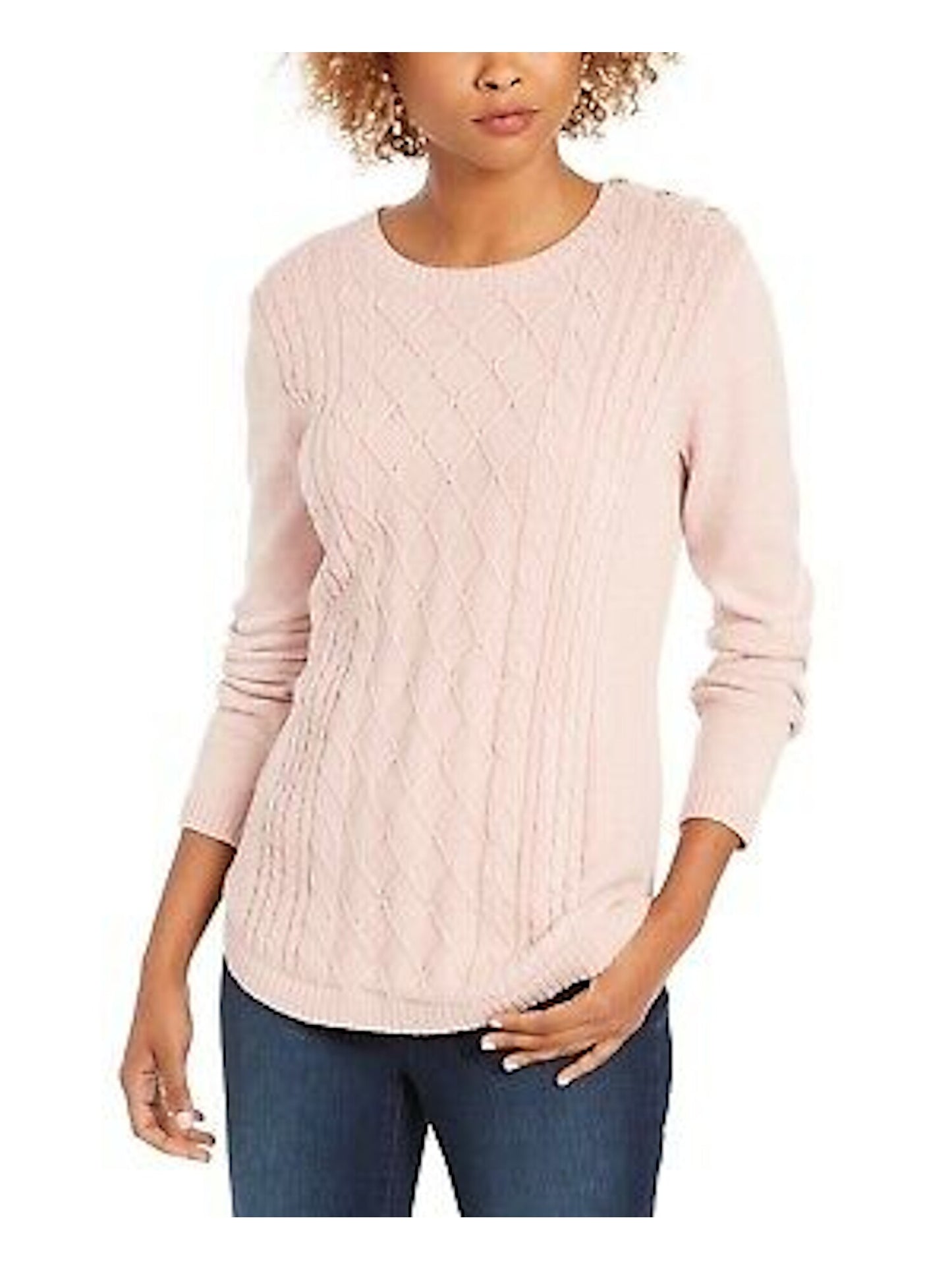 Charter Club Women's Cable Knit Button Trim Sweater Flamingo Pink Size Petite XL
