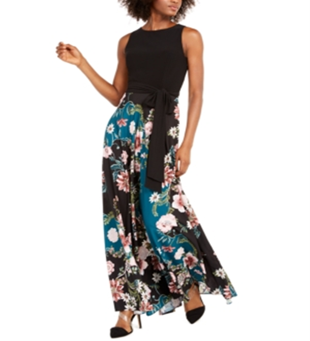 INC International Concepts Women's 2 in 1 Keyhole Back Maxi Dress Black Size 6 Petite