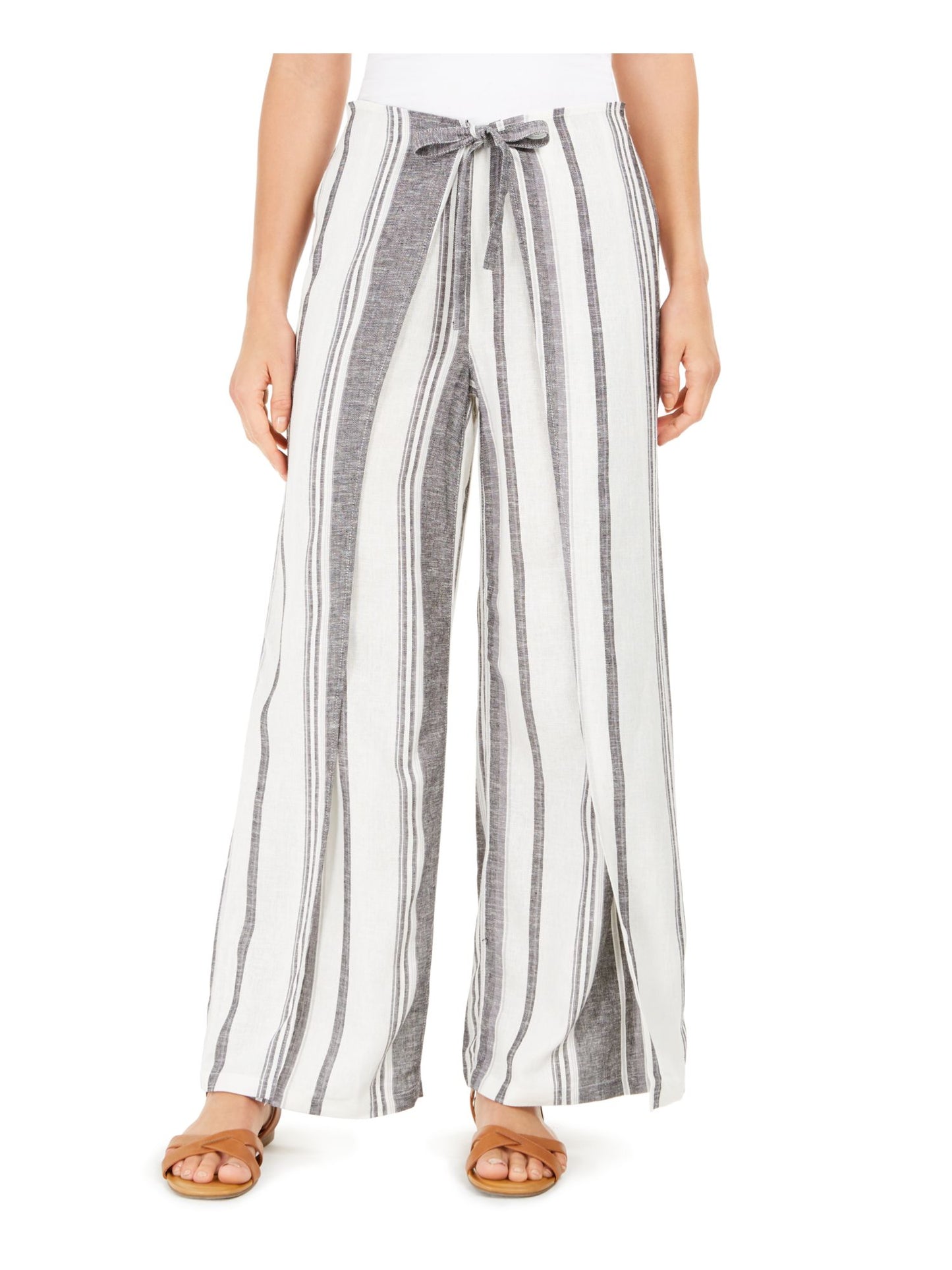 Style & Co Women's Striped Tie Waist Wide Leg Pants Black Size Medium