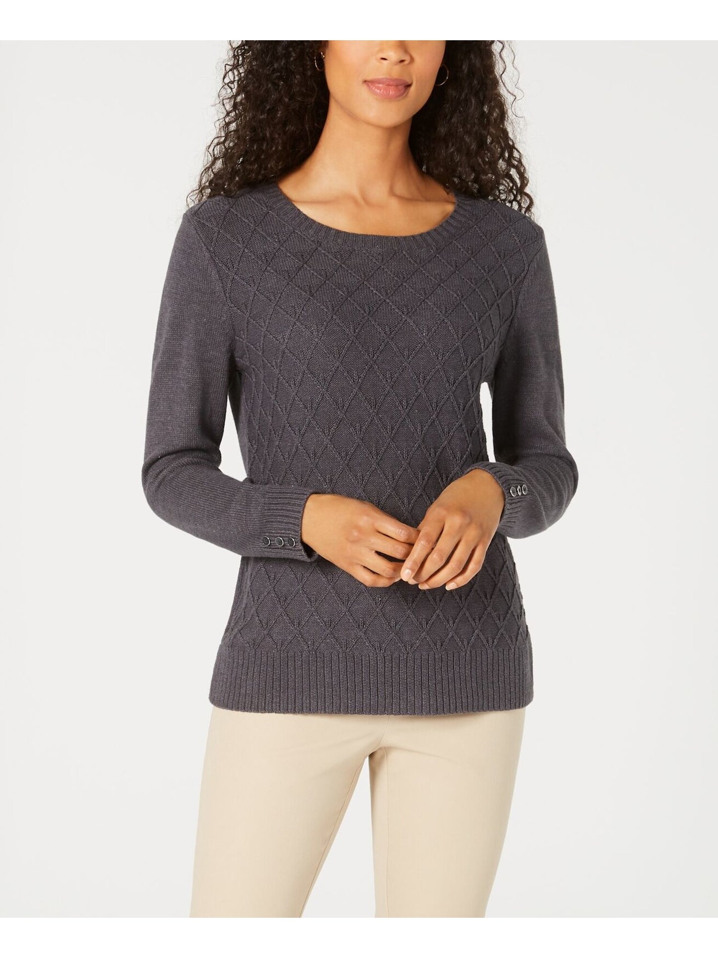Karen Scott Women's Ribbed Trim Kntit Pullover Sweater Gray Size XX-Large