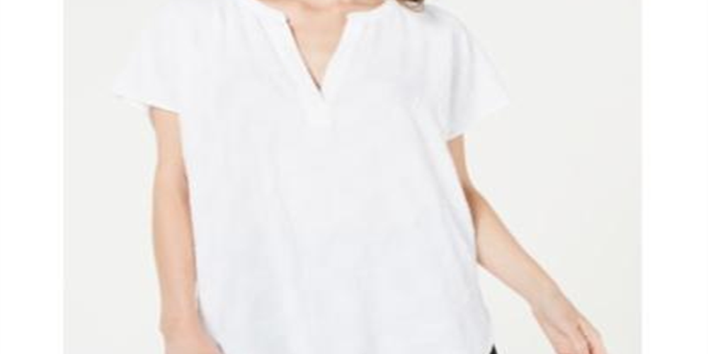 Alfani Women's V Neck Textured Top White Size Petite Small