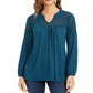 Style & Co Women's Lace Shoulder Top Green Size Petite L