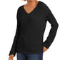 Charter Club Women's Solid Long Sleeve V Neck T-Shirt Top Black Size Petite X-Large