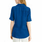 Alfani Women's Draped Front Collared Top Blue Size Petite X-Large