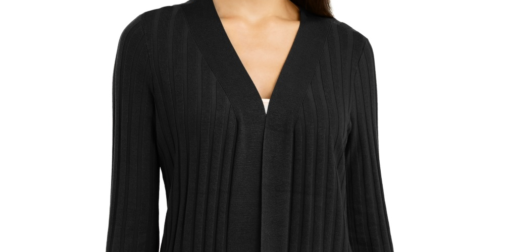 Alfani Women's Ribbed Cardigan Black Size Petite Medium