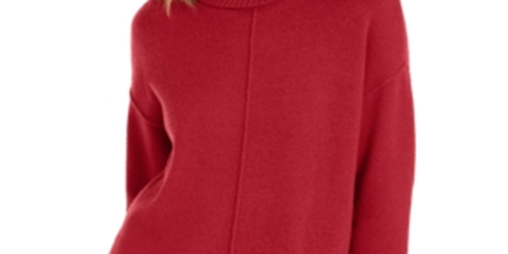 Alfani Women's Ribbed Long Sleeve Turtle Neck Sweater Red Size X-Large