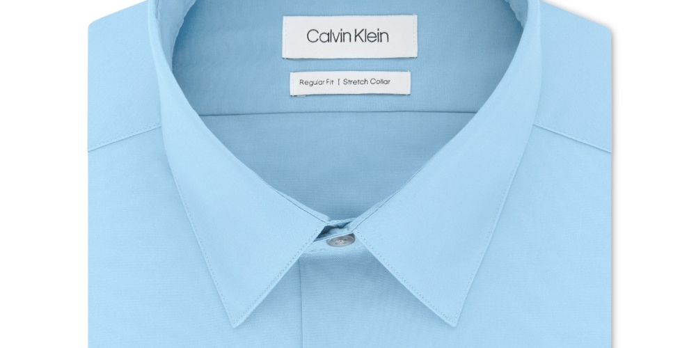 Calvin Klein Men's Classic Regular Fit Stretch Flex Collar Solid Dress Shirt Blue Size 17.5X34-35