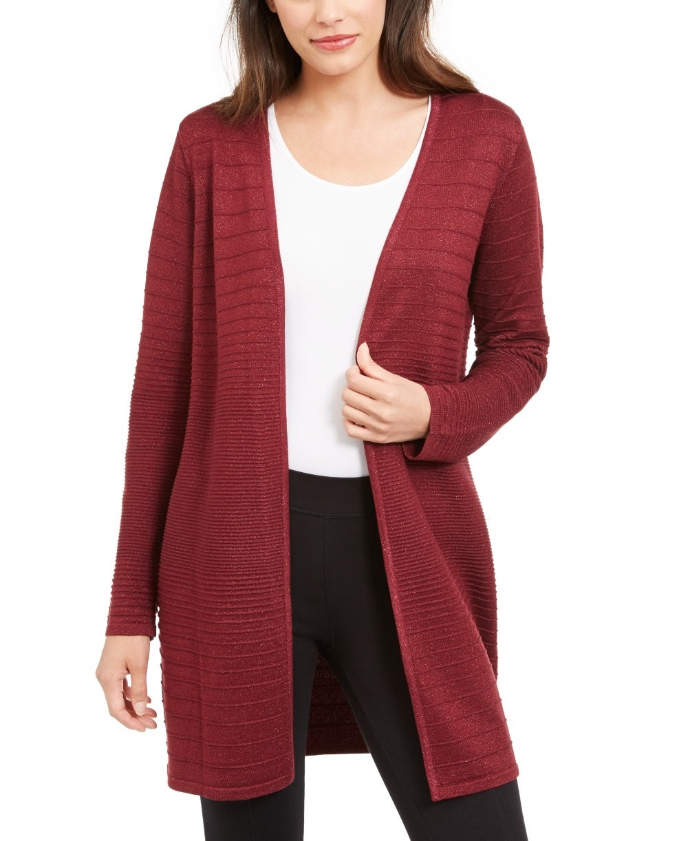 Alfani Women's Metallic Open Front Cardigan Red Size XX-Large