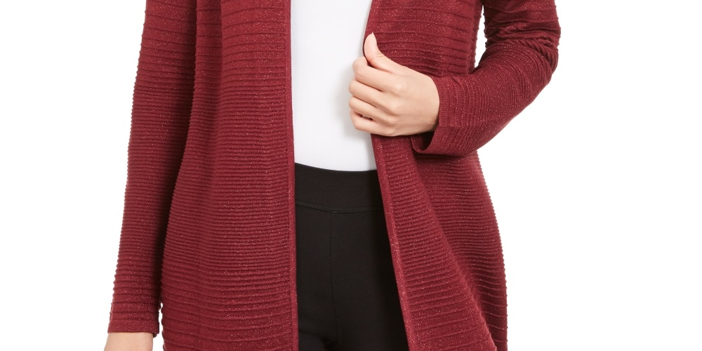 Alfani Women's Metallic Open Front Cardigan Red Size XX-Large