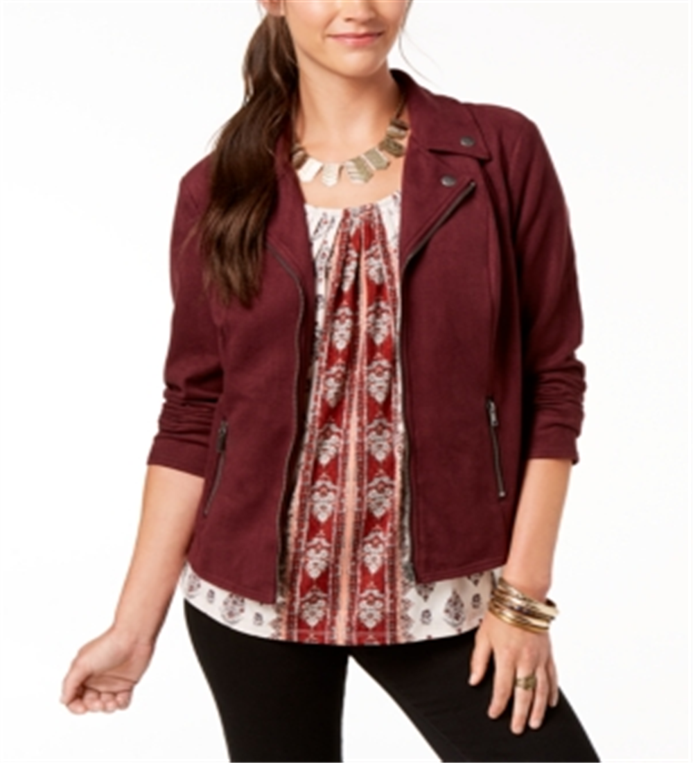 Style & Co Women's Faux Suede Moto Jacket Red Size XS