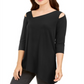 Alfani Women's Asymmetrical Cut Out Top Black Size Petite S/M
