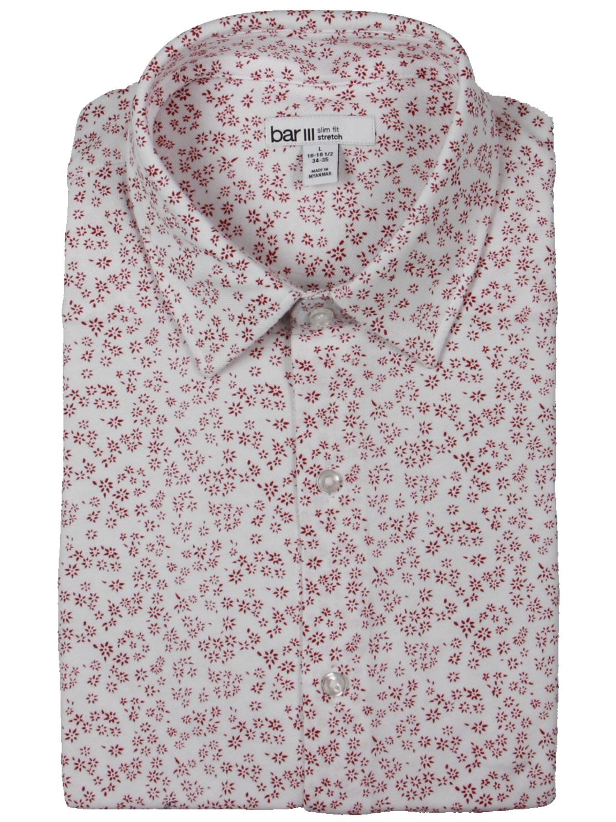 Bar III Men's Knit Printed Button Down Shirt White Burgundy Size 16-16/5-
