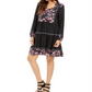 Style & Co Women's Printed Mesh Peasant Dress Black Size Petite L