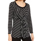 Alfani Women's Printed Knit Tie Front Top Black Size Medium