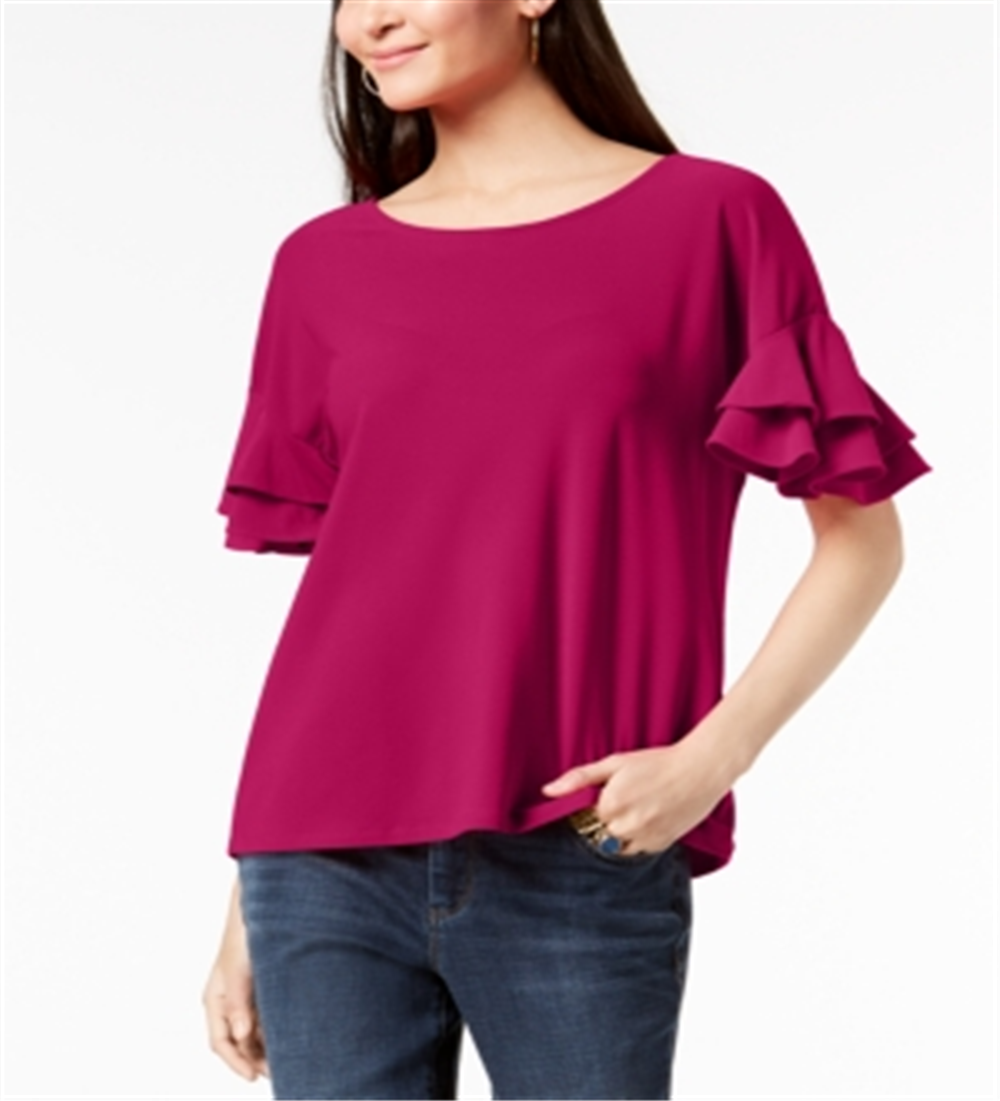 INC International Concepts Women's Bell Sleeve Crew Neck Top Pink Size Petite Medium