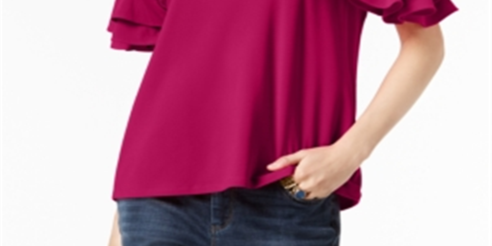 INC International Concepts Women's Bell Sleeve Crew Neck Top Pink Size Petite Medium