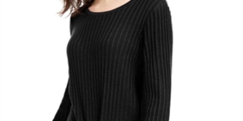 INC International Concepts Women's Ribbed Knit Tie Hem Sweater Black Size Petite X-Large