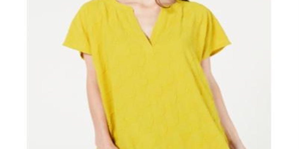 Alfani Women's V Neck Textured Top Yellow Size Petite X-Large
