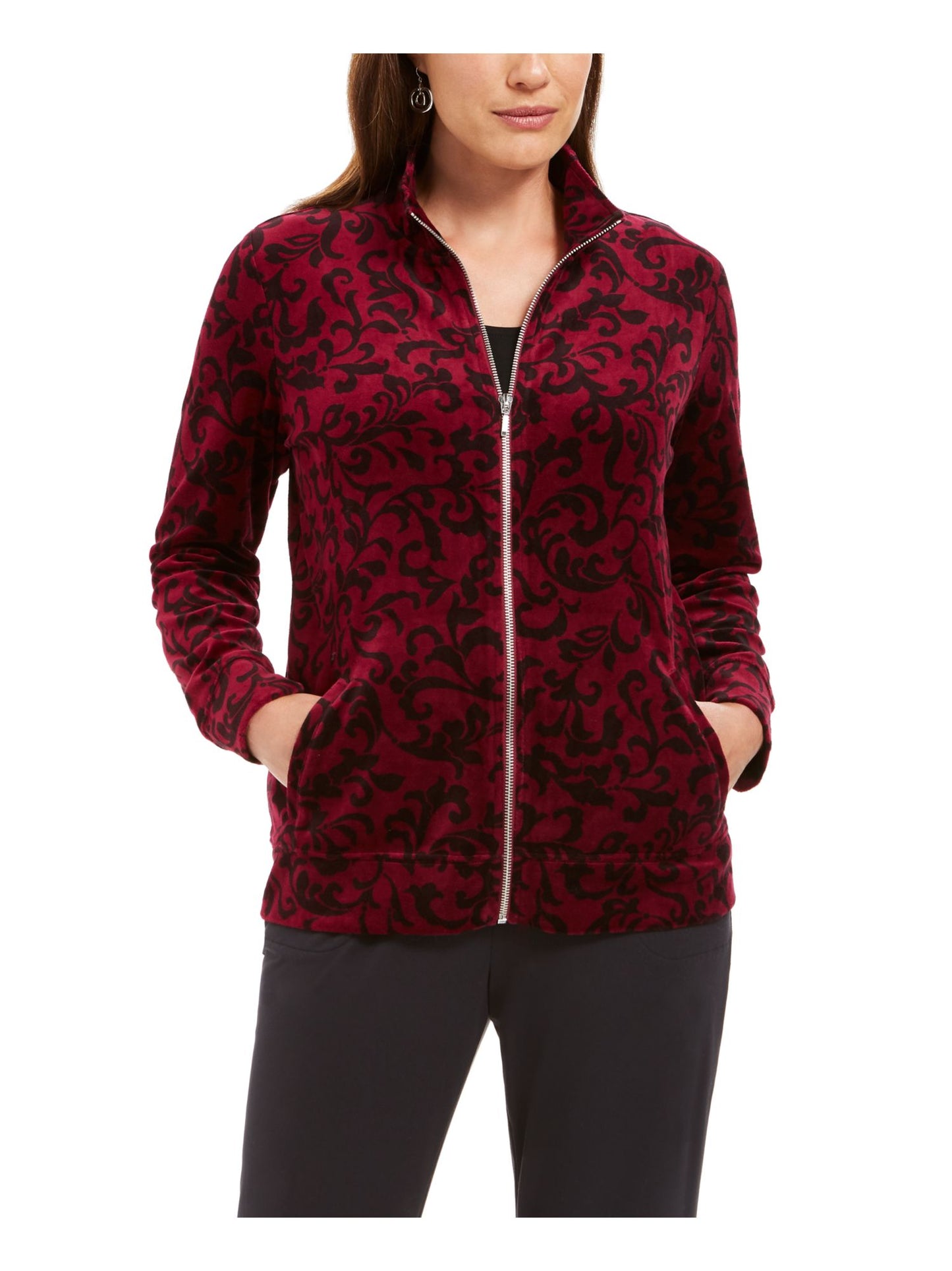 Karen Scott Women's Sport Printed Jacket Wine Size X-Large