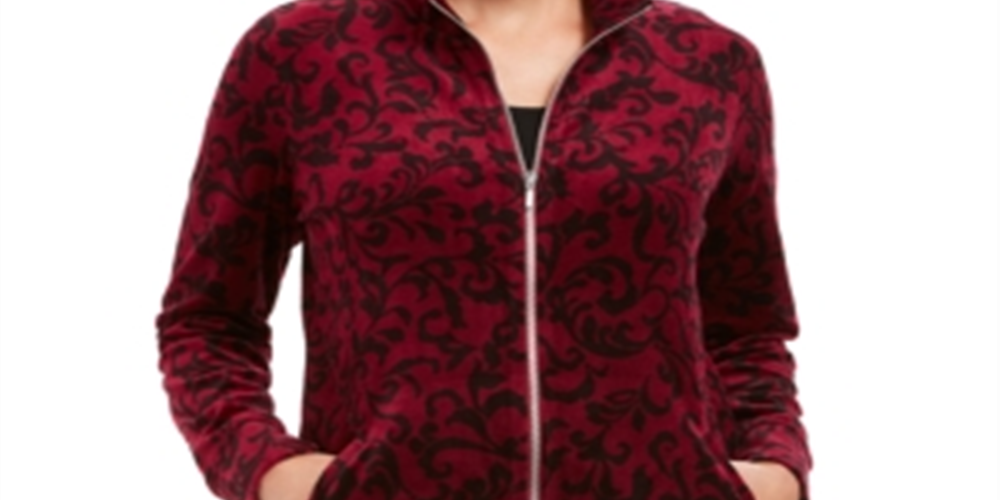 Karen Scott Women's Sport Printed Jacket Wine Size X-Large