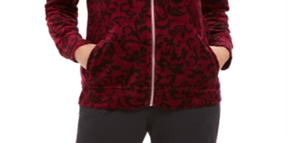Karen Scott Women's Sport Printed Jacket Wine Size X-Large