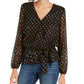 INC International Concepts Women's Rainbow Shine Dot Print Wrap Top Black- Rainbow Size Petite L