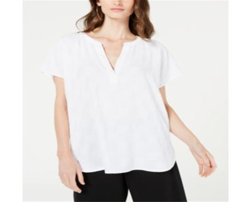 Alfani Women's Textured V Neck Top White Size L