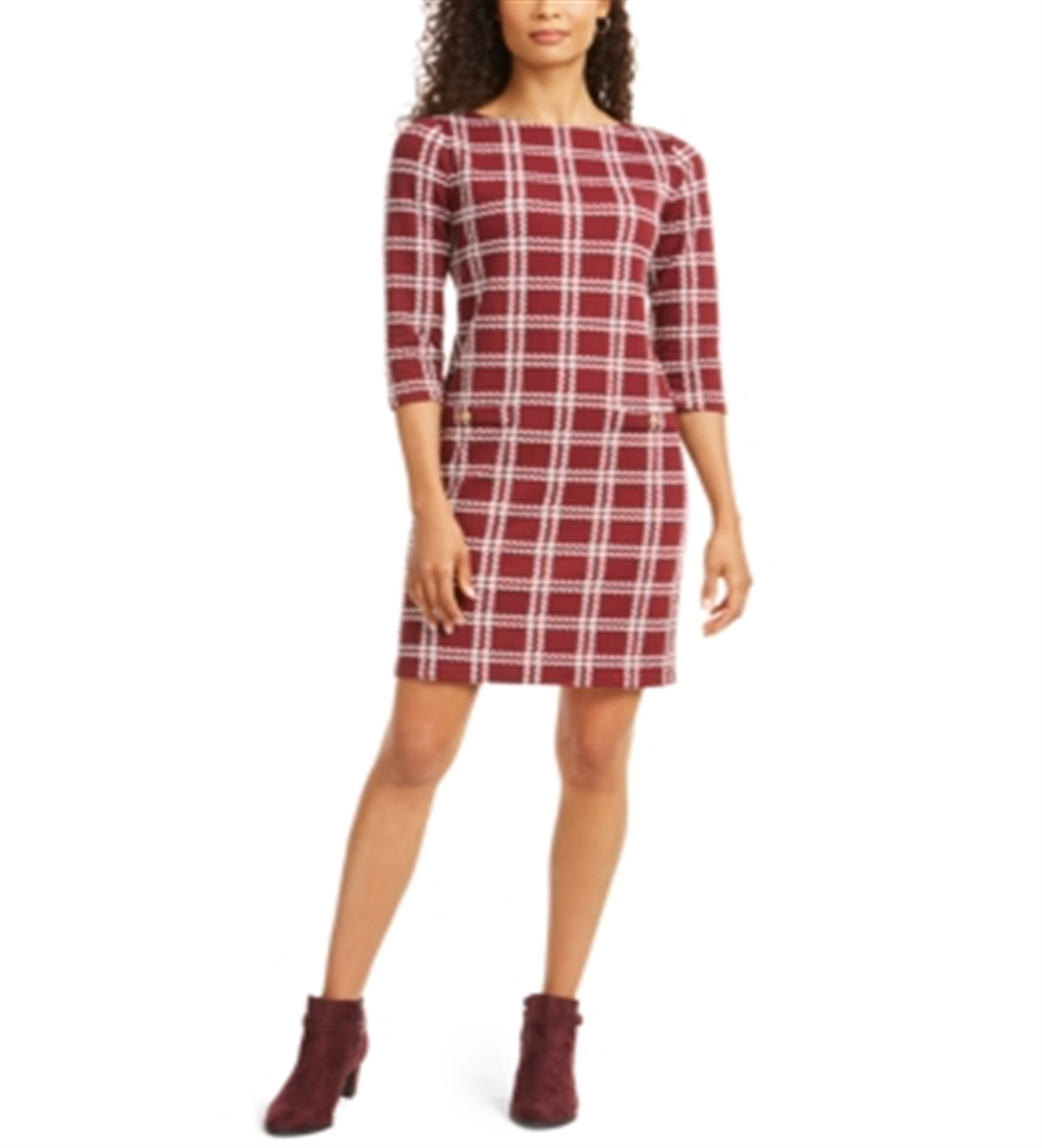 Charter Club Women's Plaid Sheath Dress Cranberry Size -Petite L