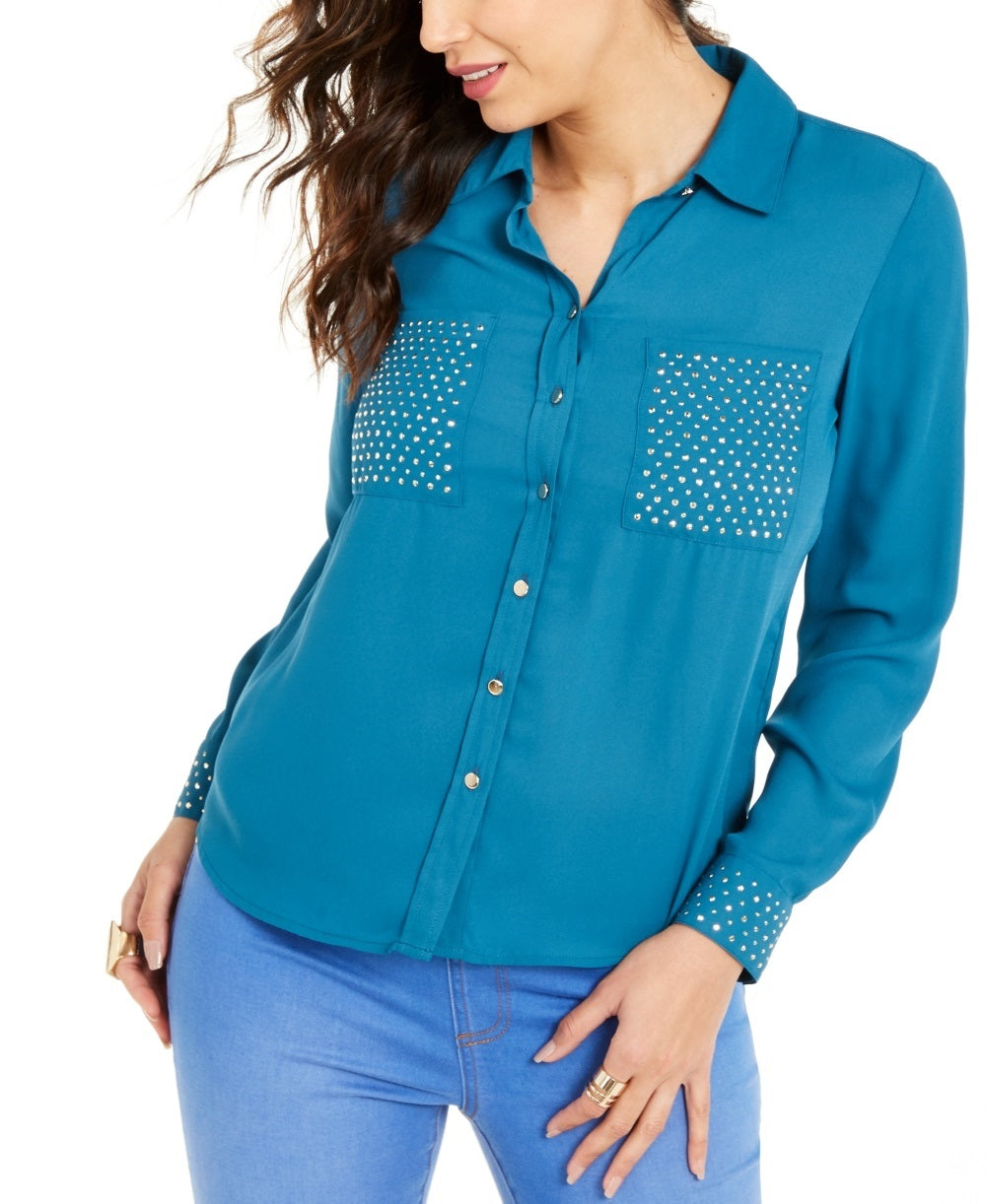 Thalia Sodi Women's Studded Shirt Blue Size X-Large
