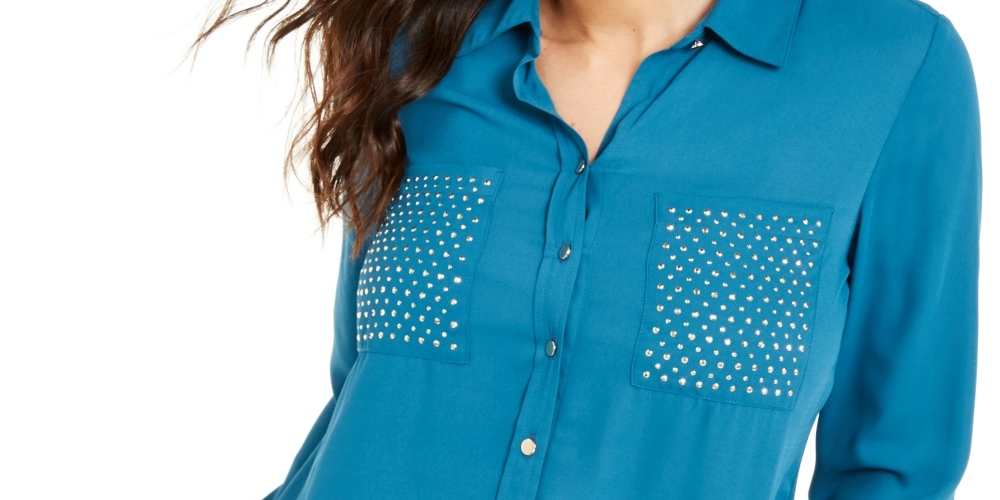 Thalia Sodi Women's Studded Shirt Blue Size X-Large