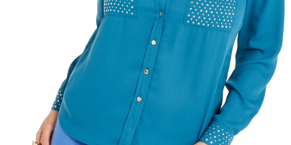 Thalia Sodi Women's Studded Shirt Blue Size X-Large