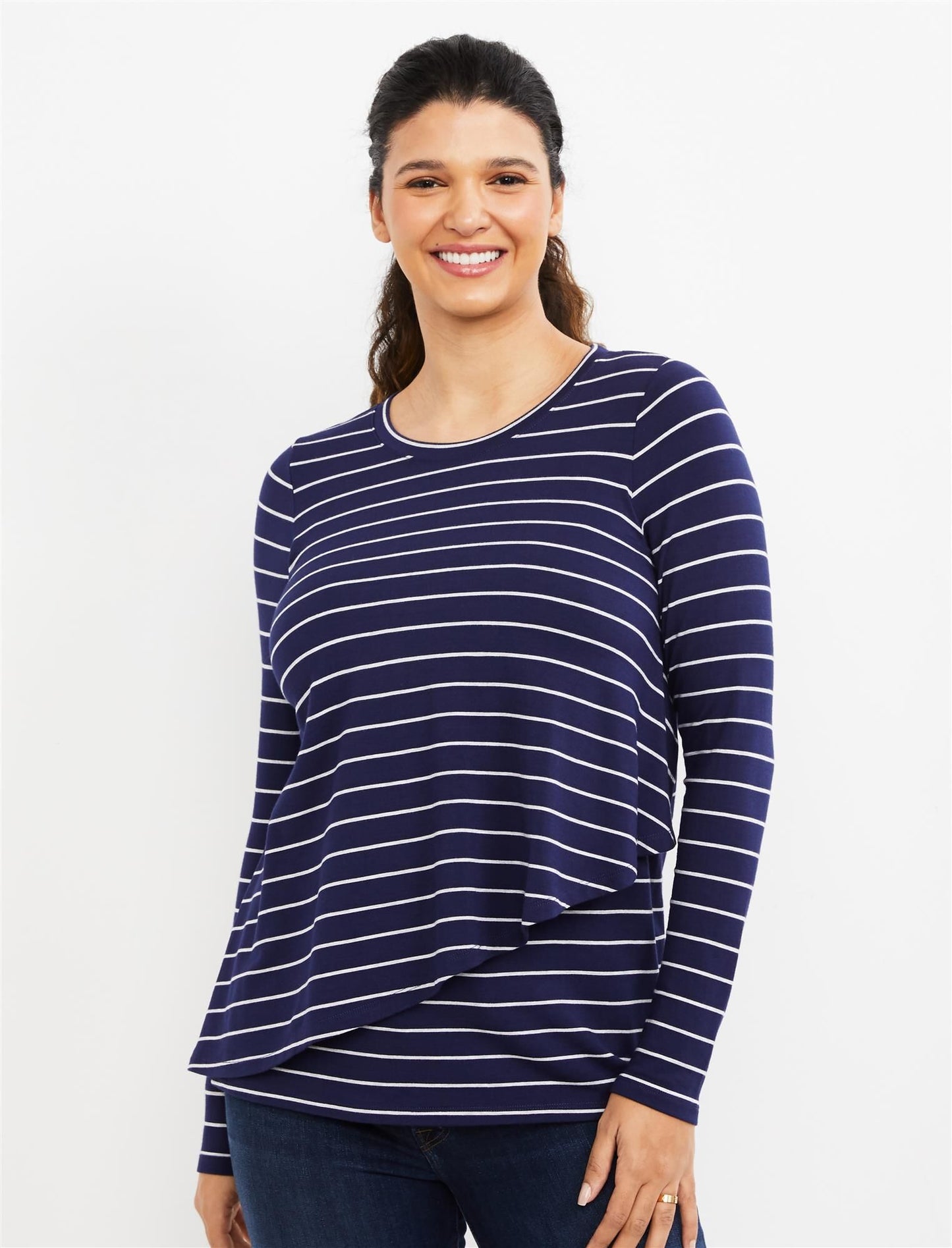 A Pea In The Pod Women's Long Sleeve Pull Over Drop Shoulder Nursing Tee Navy  Size XS